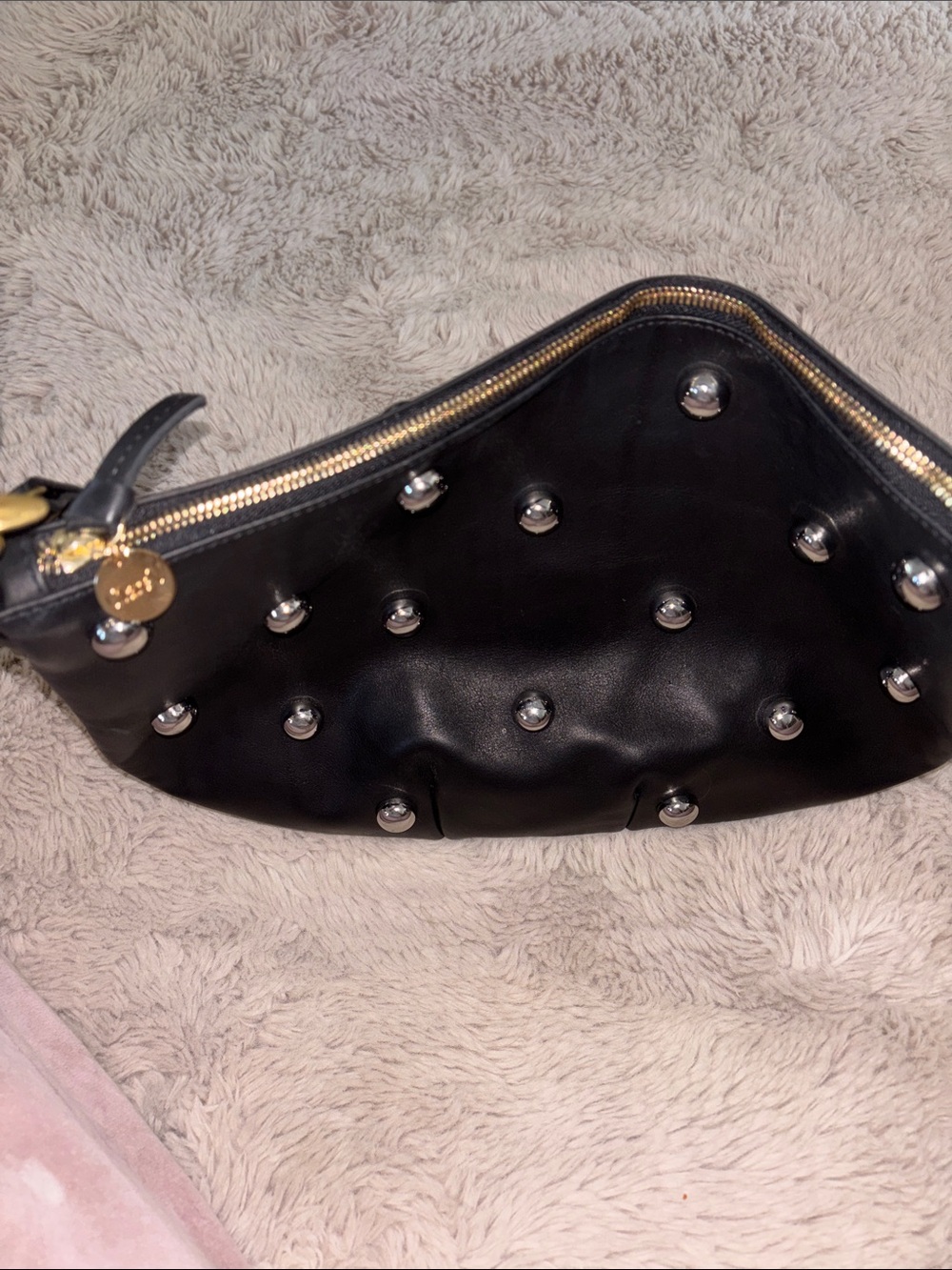 Black Stud-Embellished Crossbody Bag with Gold Hardware - Picture 6 of 8